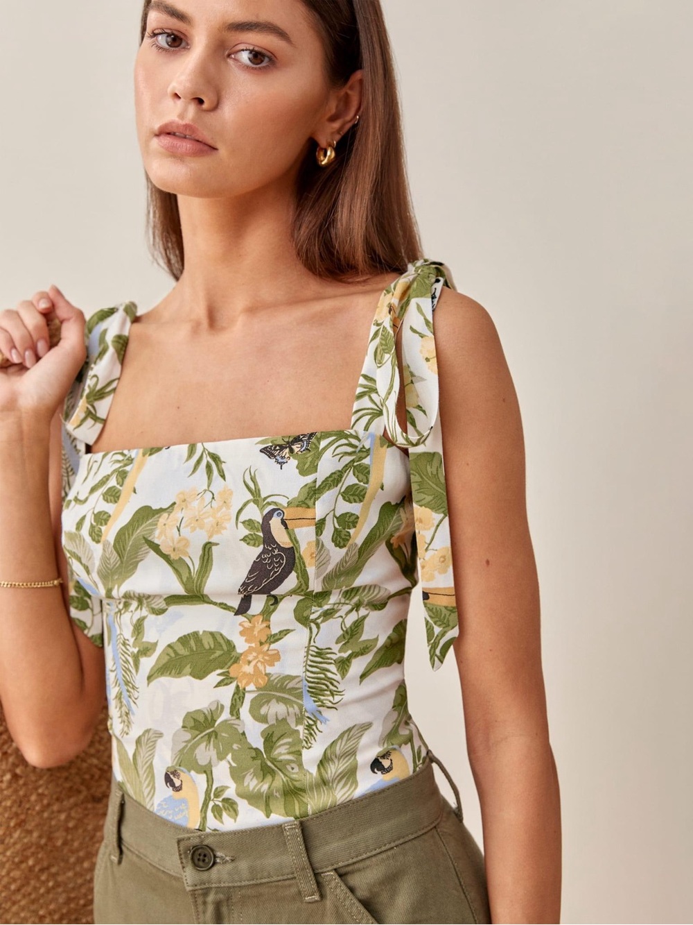 Reformation Ellora Tie Strap Crop Top in Tropics - Size 10